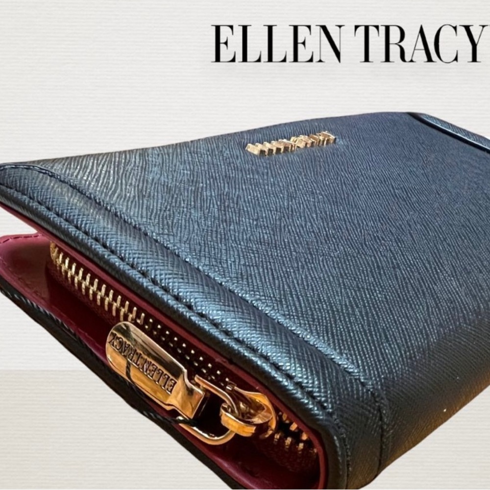 NWT Ellen Tracy Saffiano Collection Black & Gold